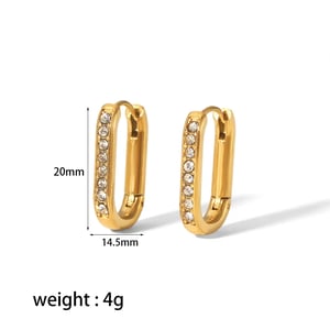 1 Pair Simple Commute Style U Shape Stainless Steel  Gold Color Inlay Rhinestones Women's Hoop Earrings h5 Picture3